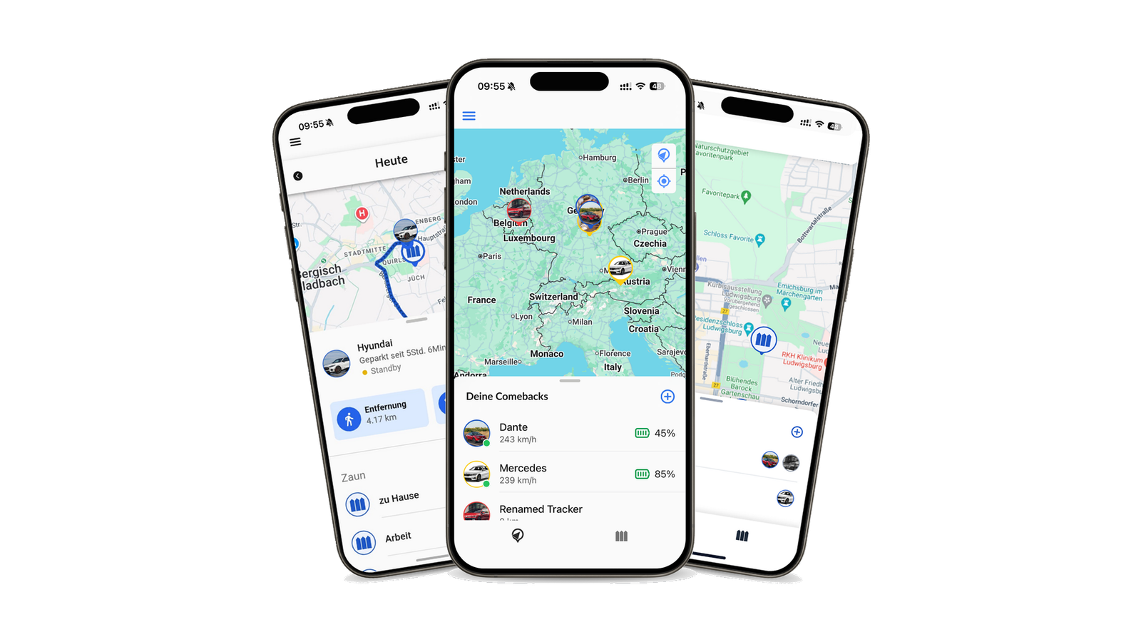 Comeback App – Live-Ortung deiner Fahrzeuge auf drei Smartphones